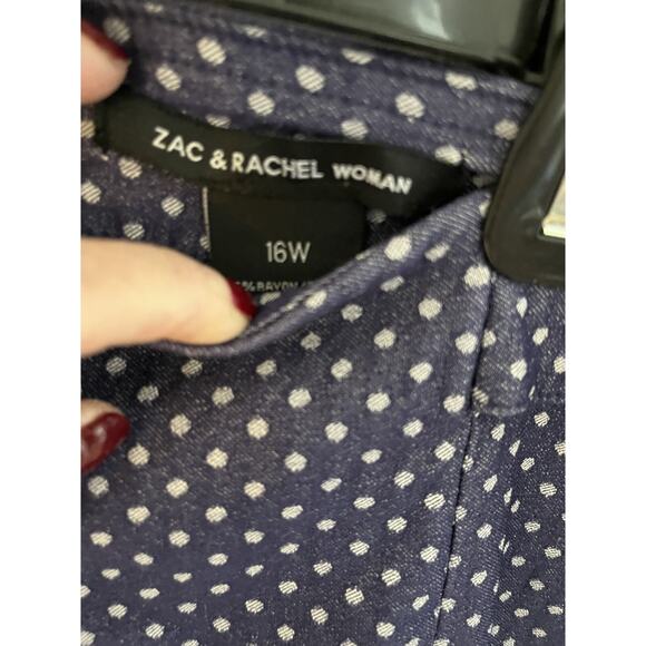 Zac & Rachel Woman 16W Pull On Denim Polka Dot Stretch Pants - Picture 2 of 8